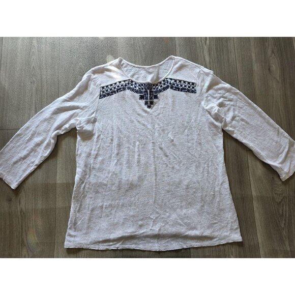Garnet Hill Embroidered White Linen Top Size S - Picture 4 of 8